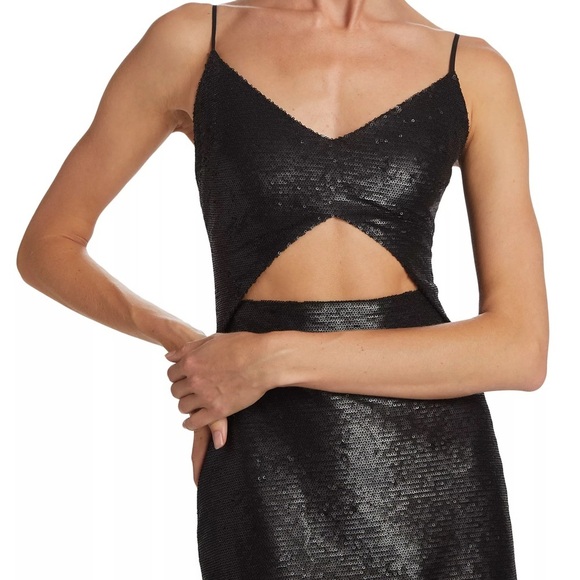 L'AGENCE Femme Sequin Cutout Dress Sz 14 Black Slit Plus Size Midi Dress - Picture 9 of 10